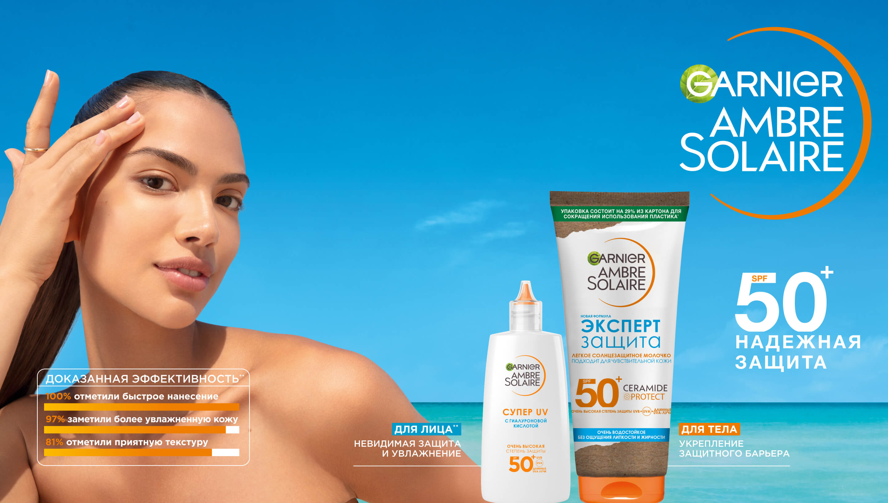 Фон с продуктами Garnier Ambre Solaire